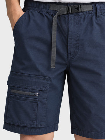 Men's Navy Blue Relaxed Fit Solid Utility Cargo Shorts