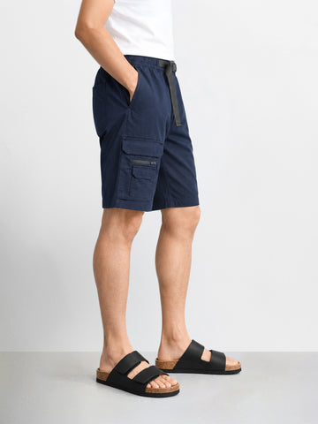 Men's Navy Blue Relaxed Fit Solid Utility Cargo Shorts