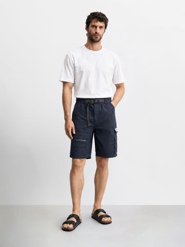 Men's Navy Blue Relaxed Fit Solid Utility Cargo Shorts