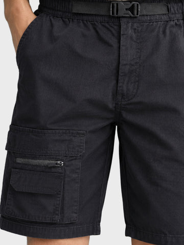 Men's Black Relaxed Fit Solid Utility Cargo Shorts