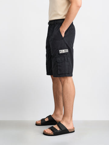 Men's Black Relaxed Fit Solid Utility Cargo Shorts