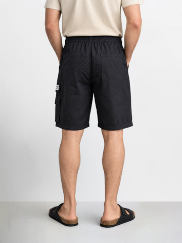 Men's Black Relaxed Fit Solid Utility Cargo Shorts