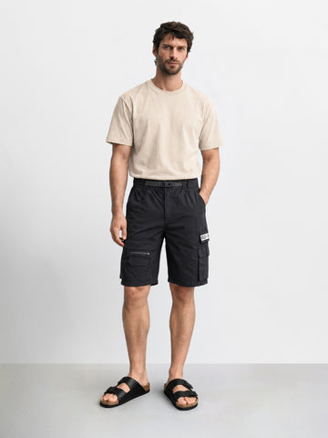 Men's Black Relaxed Fit Solid Utility Cargo Shorts