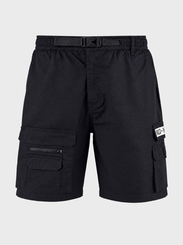 Men's Black Relaxed Fit Solid Utility Cargo Shorts
