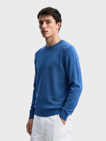 Men's Blue Slim Fit Solid Casual Sweater