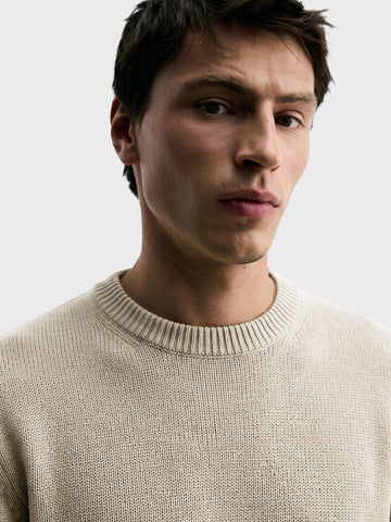 Men's Beige Slim Fit Solid Casual Sweater