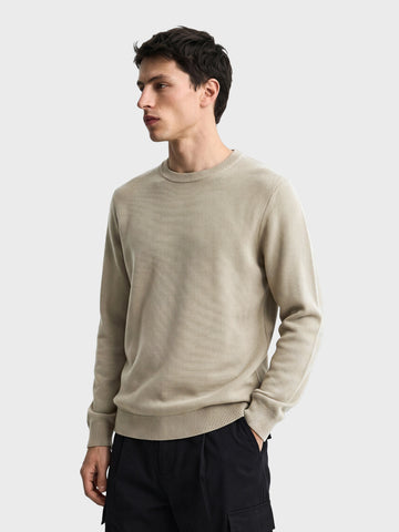 Men's Beige Slim Fit Solid Casual Sweater