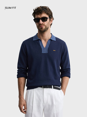 Men's Navy Blue Slim Fit Solid Casual Sweater