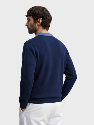 Men's Navy Blue Slim Fit Solid Casual Sweater