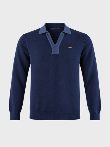 Men's Navy Blue Slim Fit Solid Casual Sweater