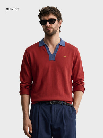 Men's Maroon Slim Fit Solid Casual Sweater