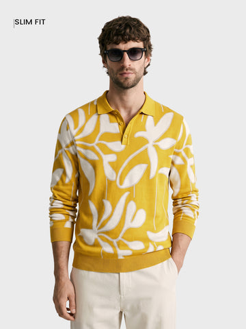 Men's Yellow Slim Fit Solid Casual Sweater