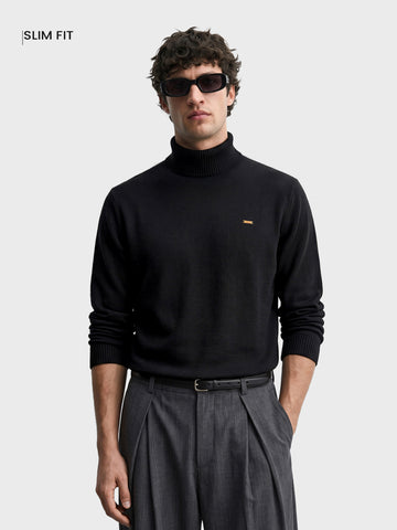 Men's Black Slim Fit Solid Casual Sweater