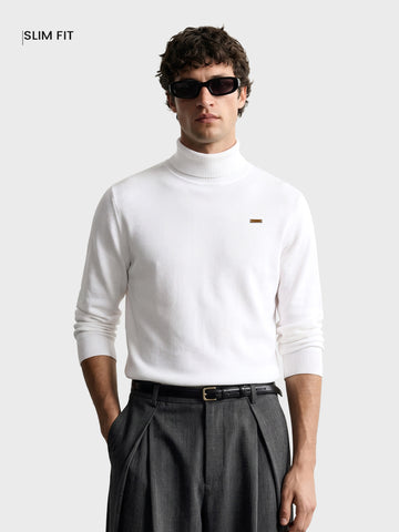 Men's White Slim Fit Solid Casual Sweater