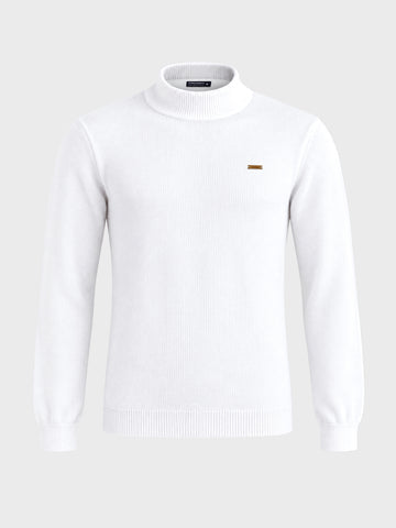 Men's White Slim Fit Solid Casual Sweater