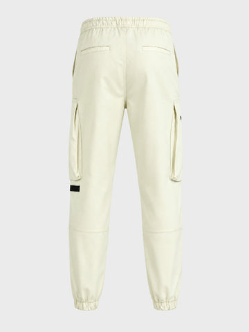 Men's Off White Relaxed Fit Solid Utility Cargo
