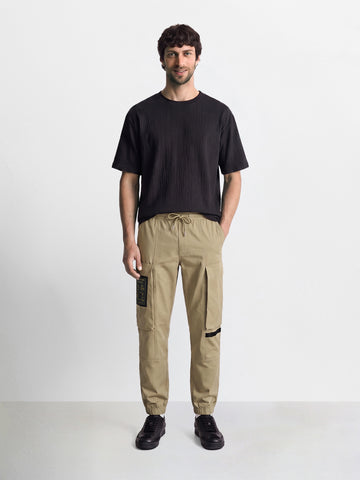 Men's Khaki Relaxed Fit Solid Utility Cargo
