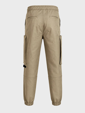 Men's Khaki Relaxed Fit Solid Utility Cargo
