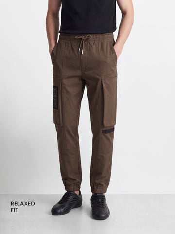 Men's Brown Relaxed Fit Solid Utility Cargo
