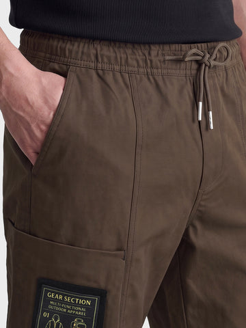 Men's Brown Relaxed Fit Solid Utility Cargo