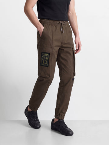Men's Brown Relaxed Fit Solid Utility Cargo