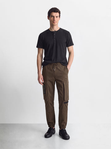 Men's Brown Relaxed Fit Solid Utility Cargo