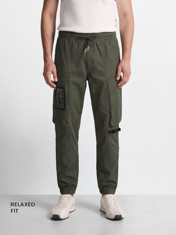 Men's Olive Relaxed Fit Solid Utility Cargo
