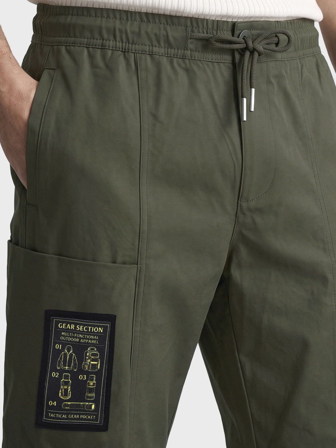 Men's Olive Relaxed Fit Solid Utility Cargo