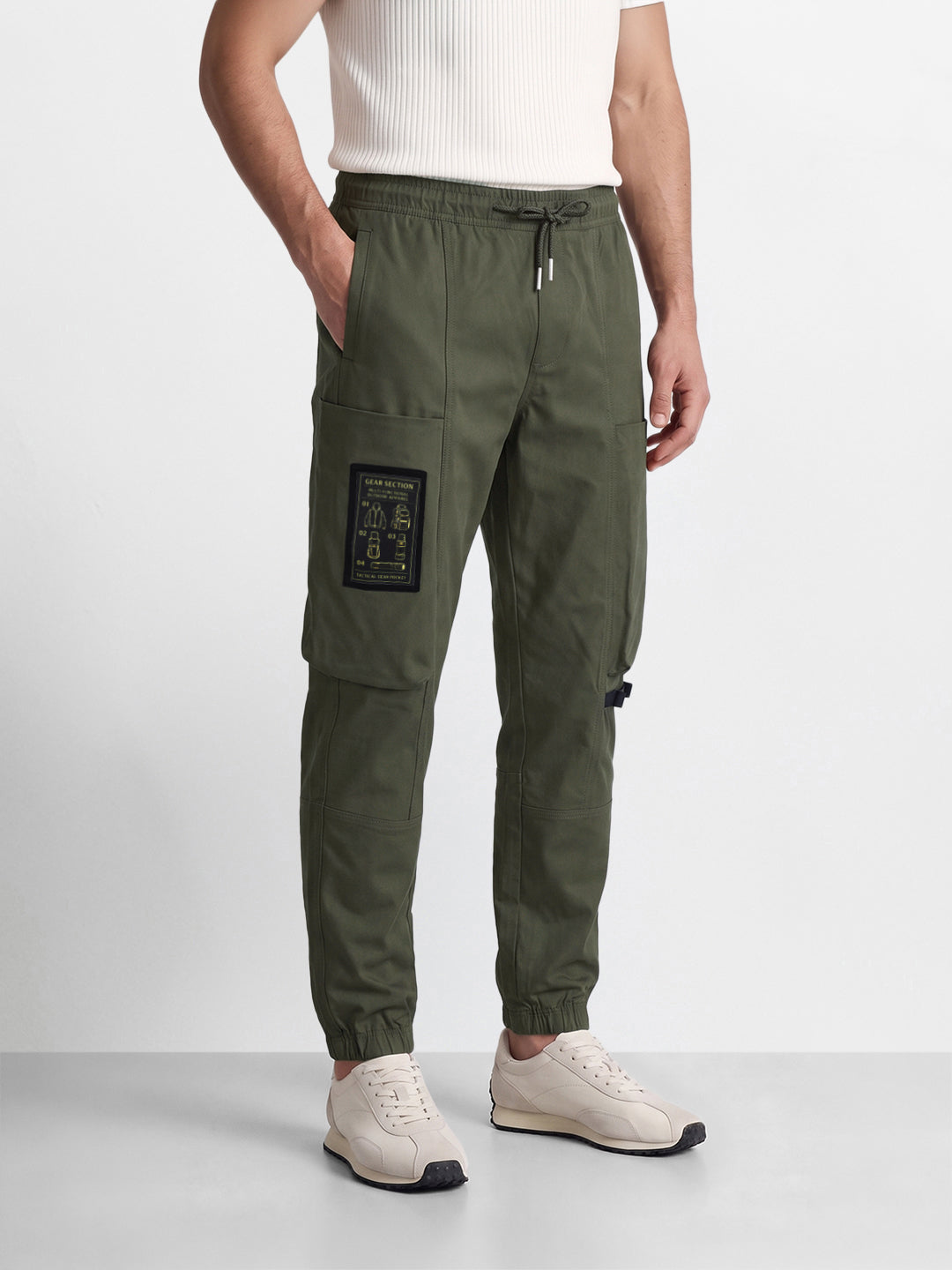 Men's Olive Relaxed Fit Solid Utility Cargo