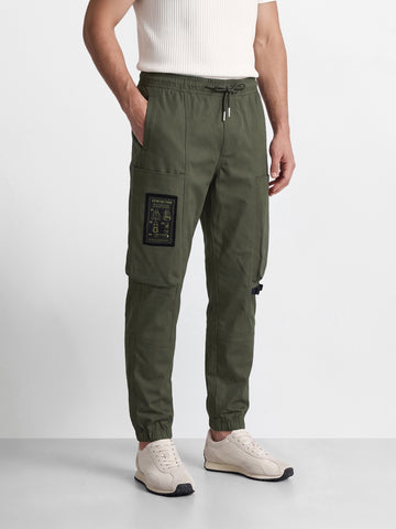 Men's Olive Relaxed Fit Solid Utility Cargo