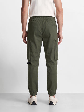 Men's Olive Relaxed Fit Solid Utility Cargo