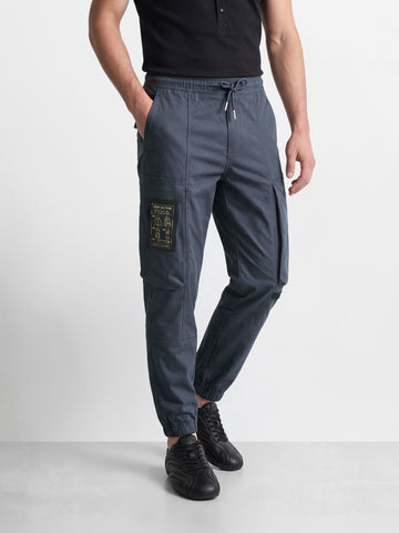 Men's Grey Relaxed Fit Solid Utility Cargo