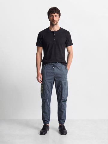 Men's Grey Relaxed Fit Solid Utility Cargo