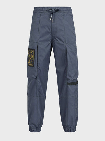Men's Grey Relaxed Fit Solid Utility Cargo