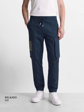 Men's Navy Relaxed Fit Solid Utility Cargo