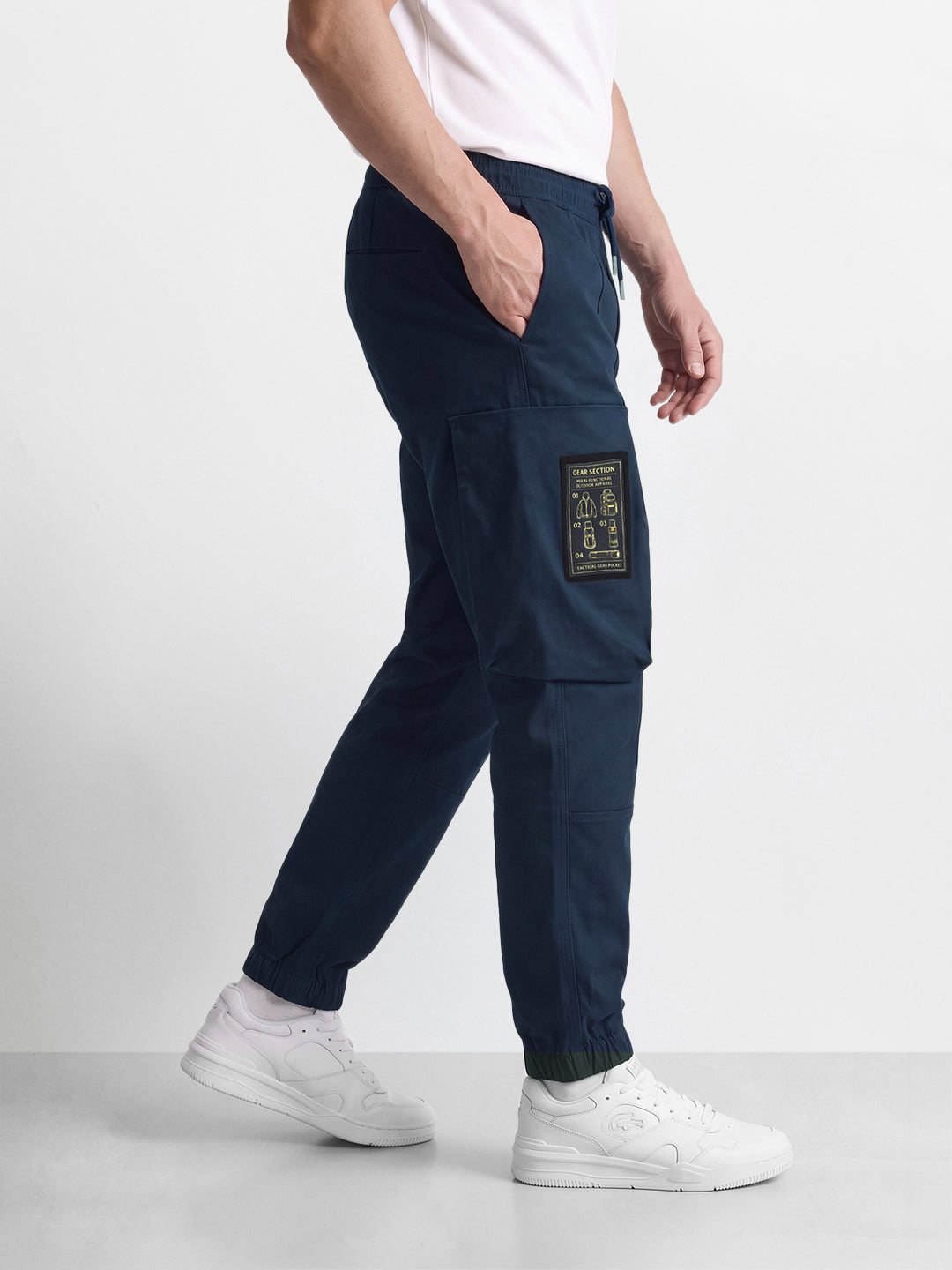 Men's Navy Relaxed Fit Solid Utility Cargo