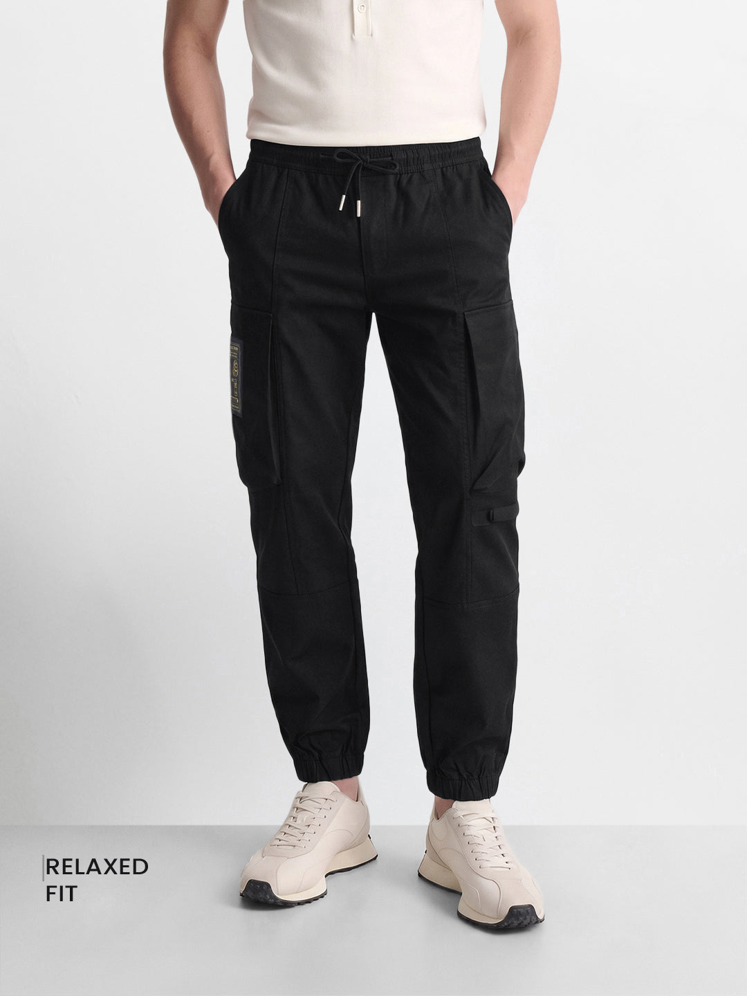 Men's Black Relaxed Fit Solid Utility Cargo