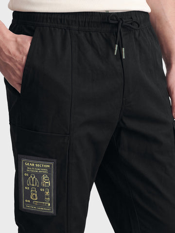 Men's Black Relaxed Fit Solid Utility Cargo