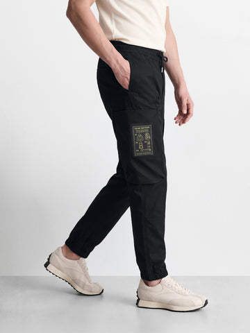 Men's Black Relaxed Fit Solid Utility Cargo