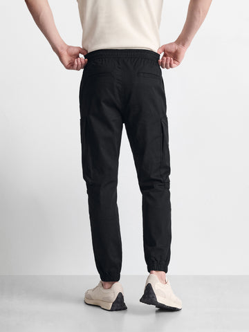 Men's Black Relaxed Fit Solid Utility Cargo