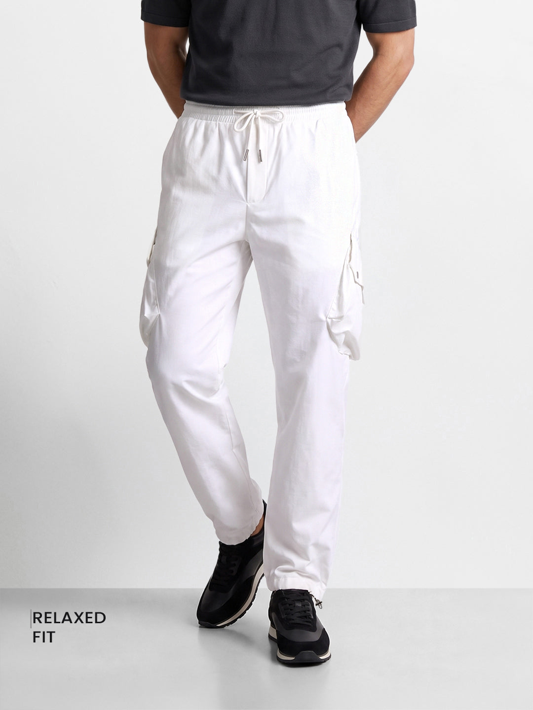 Men's White Relaxed Fit Solid Utility Cargo