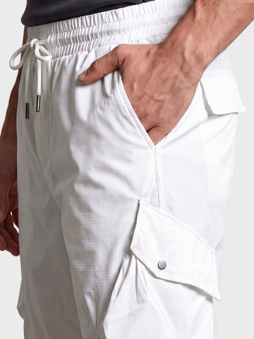 Men's White Relaxed Fit Solid Utility Cargo