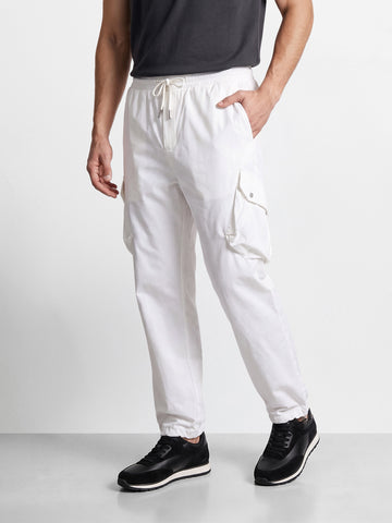 Men's White Relaxed Fit Solid Utility Cargo