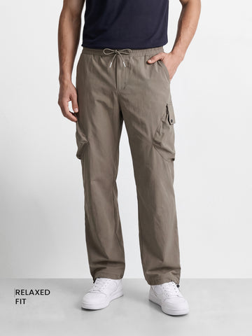 Men's Grey Relaxed Fit Solid Utility Cargos