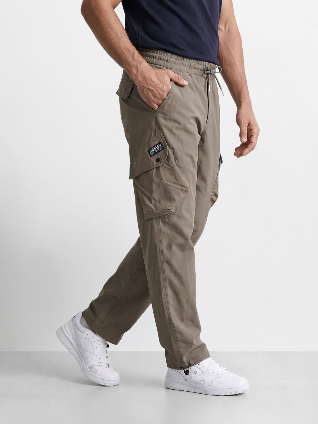 Men's Grey Relaxed Fit Solid Utility Cargos