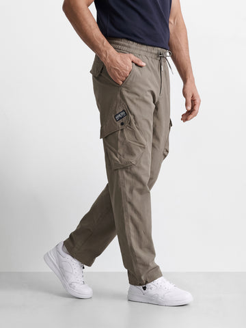 Men's Grey Relaxed Fit Solid Utility Cargos