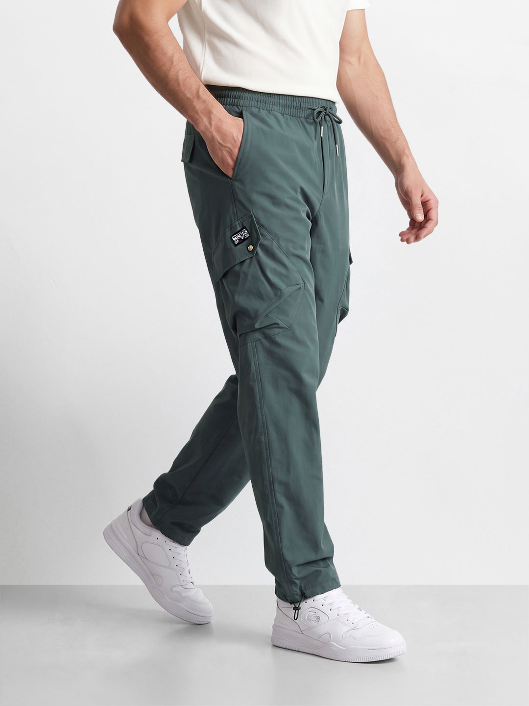 Men's Green Relaxed Fit Solid Utility Cargo