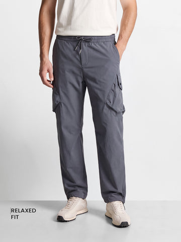 Men's Grey Relaxed Fit Solid Utility Cargos