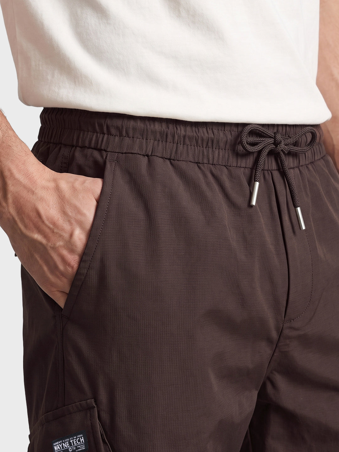 Men's Brown Relaxed Fit Solid Utility Cargos