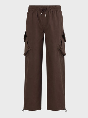 Men's Brown Relaxed Fit Solid Utility Cargos